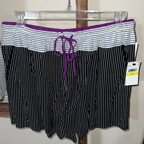 DONNA KARAN Sleepwear Set Tank Top & Shorts Size Medium Black White Purple NWT - Picture 5 of 8